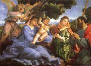 Lorenzo Lotto, Madonna and child with Saints Catherine and James